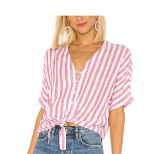 Rails‎ Thea Red Stripe Tie Front Button Down Oversized Top Size Small Carmine